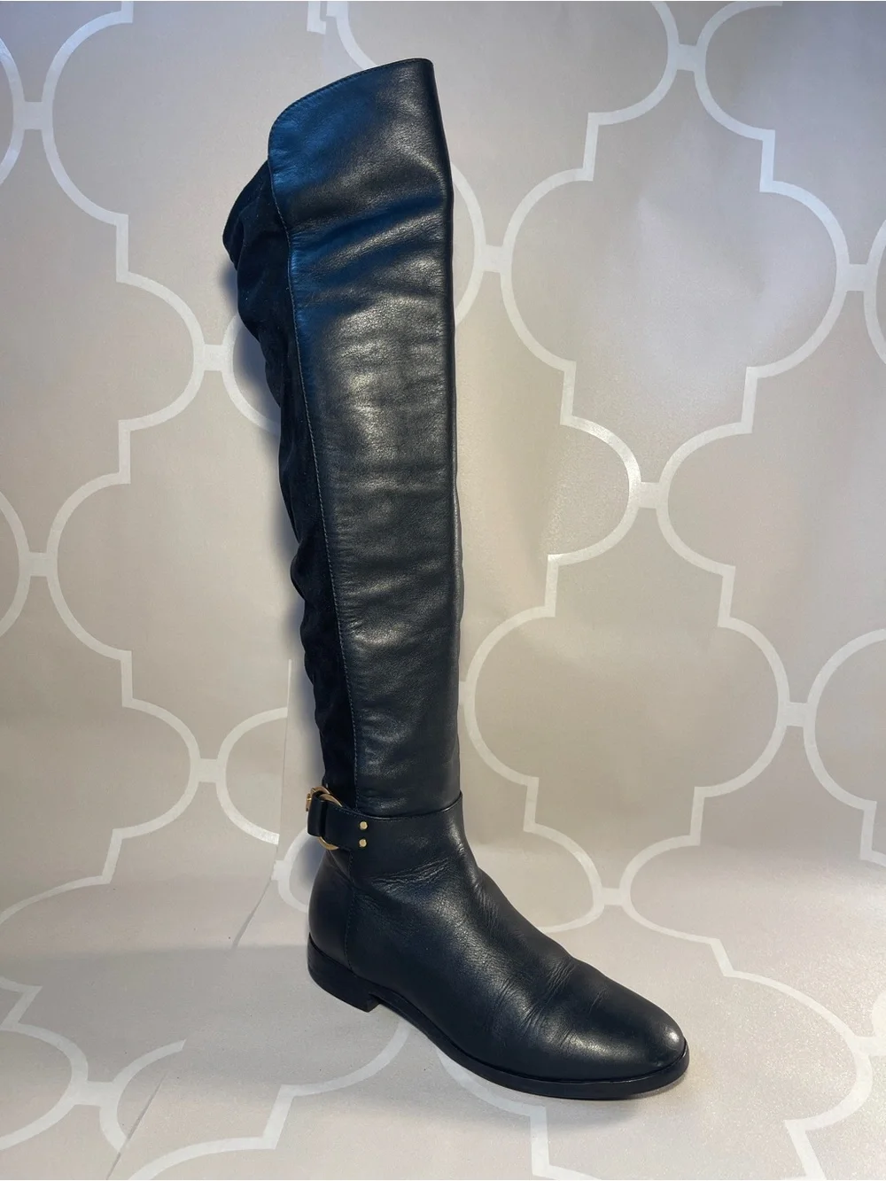 Tory Burch Marsden Leather & Fabric Over-the-Knee Riding Boots Size 6